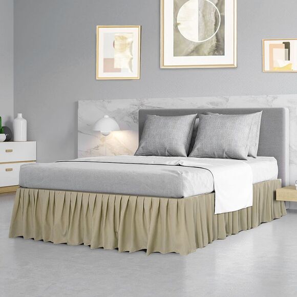 Ruffled Bed Skirts Polyester Brushed Platform 16inch Drop Full Khaki - Picture 2 of 6